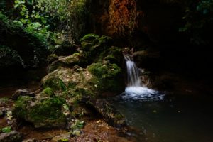 cascada musgos sobre rocas y poza en las chorreras valdepeñas de jaen